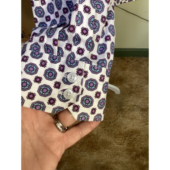 Talbots Plus Size 3X Non-Iron Purple Blue White Medallion Print Button-Up Blouse - Picture 2 of 6